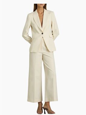 Reiss Cream Wide-Leg Cropped Trousers